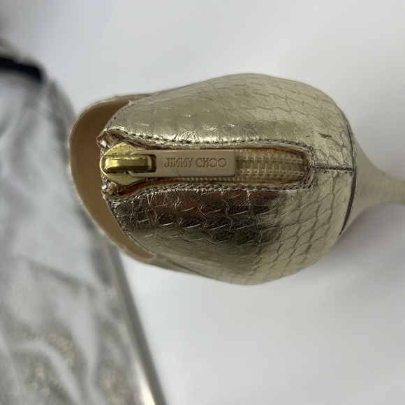 JIMMY CHOO GOLD SNAKE SKIN PLATFORM HEELS SZ 38  NWT - Picture 5 of 8